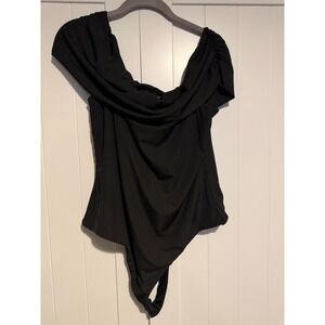 AFRM Los Angeles Black Off Shoulder Draped Bodysuit XL TG